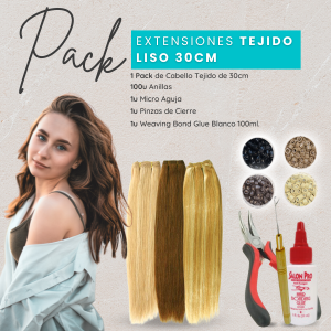 Cabello Tejido de 30cm liso + Kit Colocación