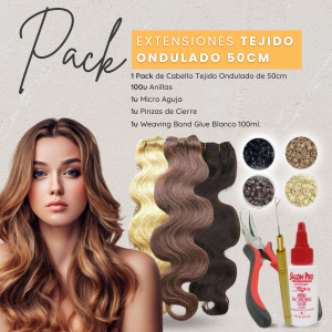 Cabello Tejido de 50cm Ondulado + Kit Colocación