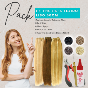 Cabello Tejido de 50cm liso + Kit Colocación