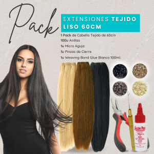 Cabello Tejido de 60cm liso + Kit Colocación