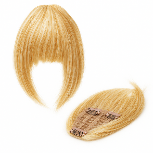 Flequillo postizo cabello natural color mechado rubio dorado y platino